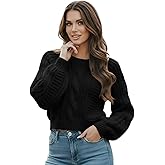 Grewear Women's Cropped Cable Knit Sweater, Soft and Warm Long Sleeve Pullover, Casual Knit Top for Fall Winter