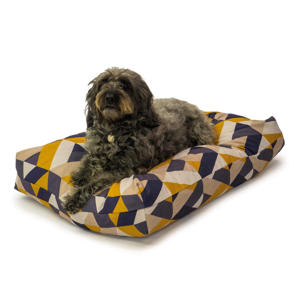 Danish Design Retreat Eco-Wellness Geo Tile Navy Yellow Water Resistant Recycled Memory Foam Dog/Puppy Duvet Medium 71 x 98 cm