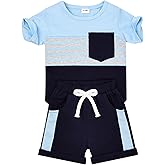 FOCUTEBB Toddler Boy Clothes Baby Boys Summer Outfits Patchwork Short Sleeve T-Shirt Shorts Set Summer Clothes Set 12M-5T