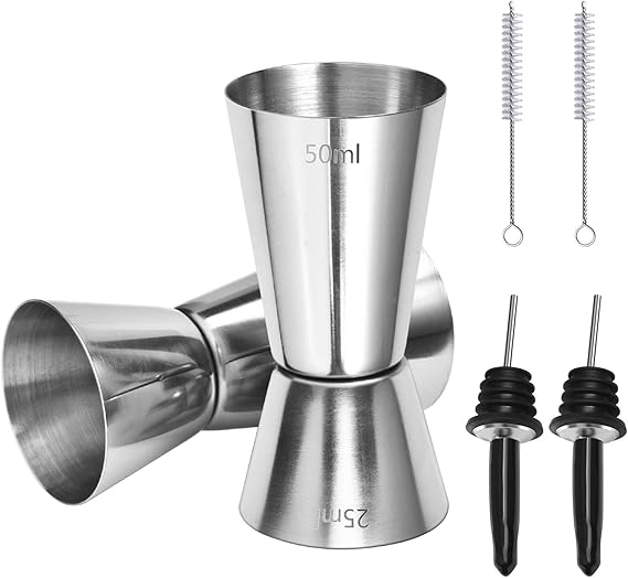 Spirit Measures 25ml 50ml, 2Pcs Stainless Steel Shot Measure Drinks Alcohol Gin Jigger Bar Craft