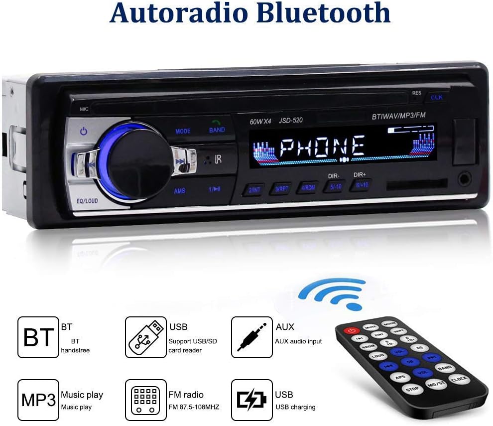 Bluetooth Car Stereo Multimedia Car Audio FM Radio Receiver Single Din LCD Hands-Free Calling Built-in Microphone