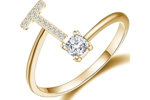 Haoze Initial Letter Ring for Women Girls Gold Stackable Alphabet Rings with Initial Adjustable Crystal Inlaid Initial Rings Bridesmaid Gift