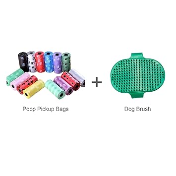 Exito Overseas Poop Pickup Bags for Dogs, Cats, and Other Pets, 5 Rolls, 15 Bags Per Roll and Dog Brush - Super Value Combo - Dog Comb for Long Haired Dogs, Hair Cleaner for Pets (Colour May Vary)