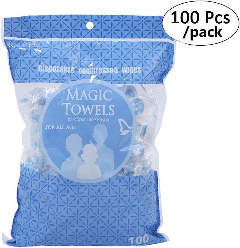 Darate Magic Compressed Towels, Napkin Tissue, Camping Wipes, Travel Coin Tissue, Portable Compressed Coin Cotton Towels for Travel, Home, Camping, Hiking, Outdoor Expand to 9.0" x 7.9" (100PCS)