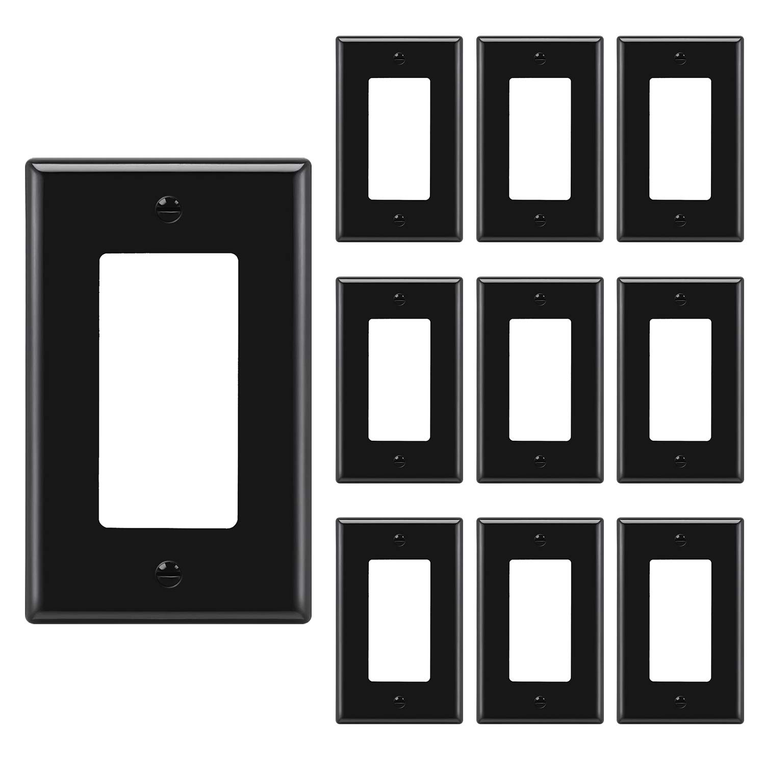 Photo 1 of [10 Pack] BESTTEN 1-Gang Decorator Wall Plate, Standard Size, H4.53” x W2.76”, Unbreakable Polycarbonate Outlet and Switch Cover, UL Listed, Black