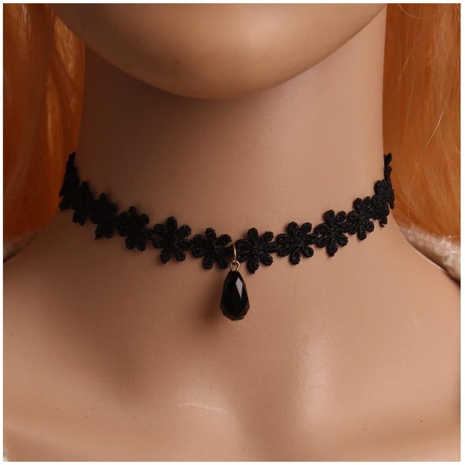 Cimenexe Punk Lace Flower Choker Necklace Bohemian Black Crystal Pendant Necklace Black Lace Clavicle Choker Necklace Vintage Daisy Flower Necklace Choker Short Tattoo Necklace Jewelry for Women Girls
