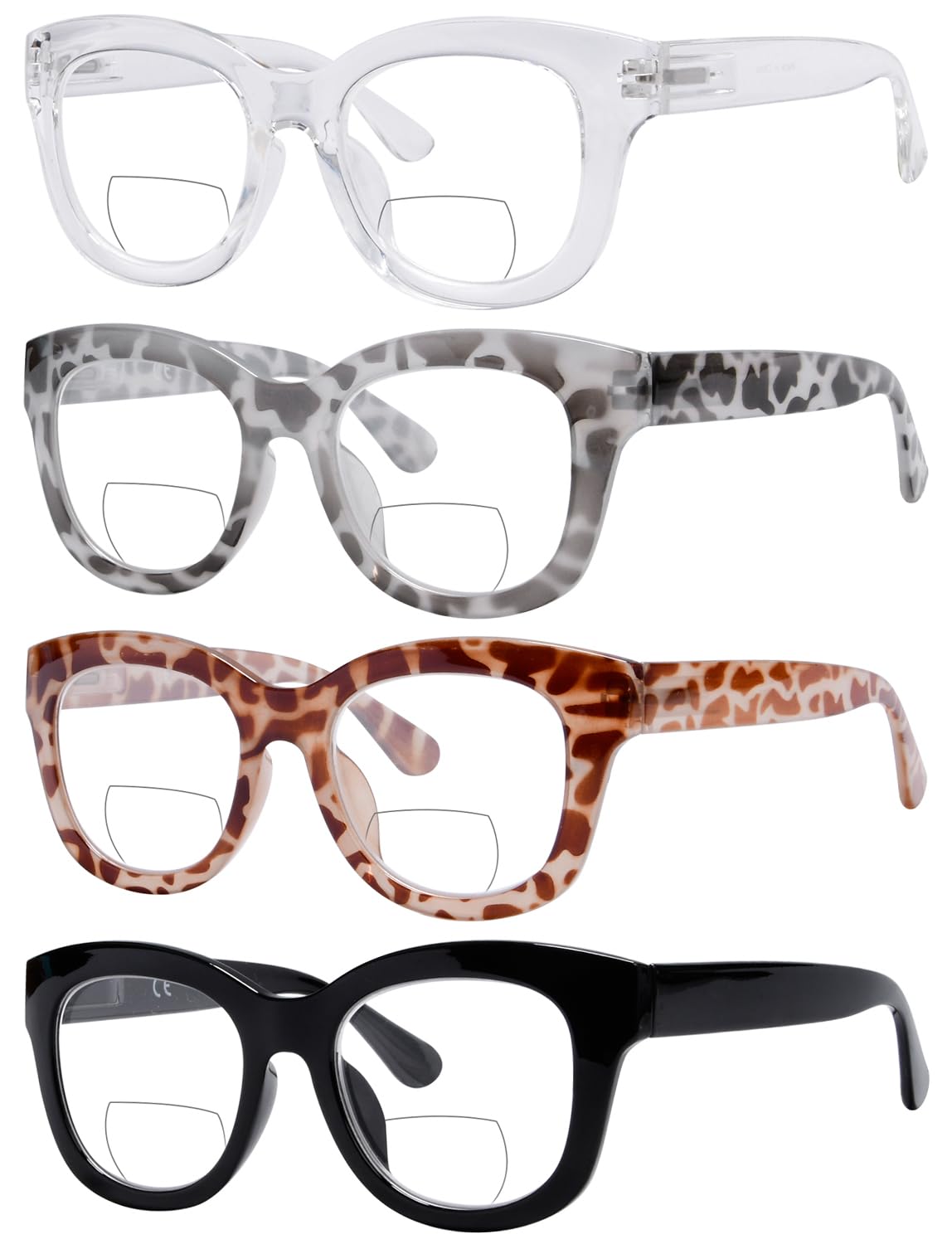 Eyekepper 4-Pack Large Frame Bifocal Reading Glasses Women Oversize Bifocal Readers +2.00