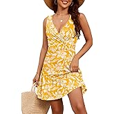 Naggoo Womens Sundresses Mini Summer Dress Sleeveless Floral Dresses Sexy Wrap V Neck Tank Dress