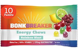 Bonk Breaker Energy Chews, Dairy-Free, Gluten-Free Ingredients to Provide Quick Energy and Focus, 1 Box of 10 Packets, Rainbow Blast