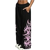 SOLY HUX Women's Y2k Baggy Sweatpants Wide Leg Graphic Grunge Goth 2000s Emo Pants Streetwear with Pockets