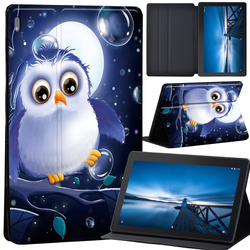animal Case for Lenovo Tab M10 TB-X605F/ TB-X605L/ TB-X505F/ TB-X505L - Leather Tri-Fold Stand Cover Case for Lenovo Tab M10 10.1-Inch Tablet (white cute owl)