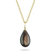 CRYSTALINES Natural Gemstones Dainty Pendant Necklace, Polished Pear Cabochon Stones, Gold Plated Hypoallergenic Chain, Handmade Boho Jewelry for Women, Healing Crystals, Adjustable 16+2inch
