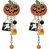 Halloween Skeleton Earrings Gothic Pumpkin Skull Skeleton Tassel Dangle Earrings for Women Halloween Costume Accessories (C-Pumpkin)