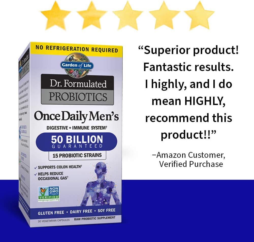Probiotics For Men - Garden of Life Dr. Formulated Once Daily Men's Probiotics 50 Billion CFU Daily Probiotic For Constipation Relief With Organic Prebiotic, 30 Capsules (Packaging May Vary): Health & Personal Care