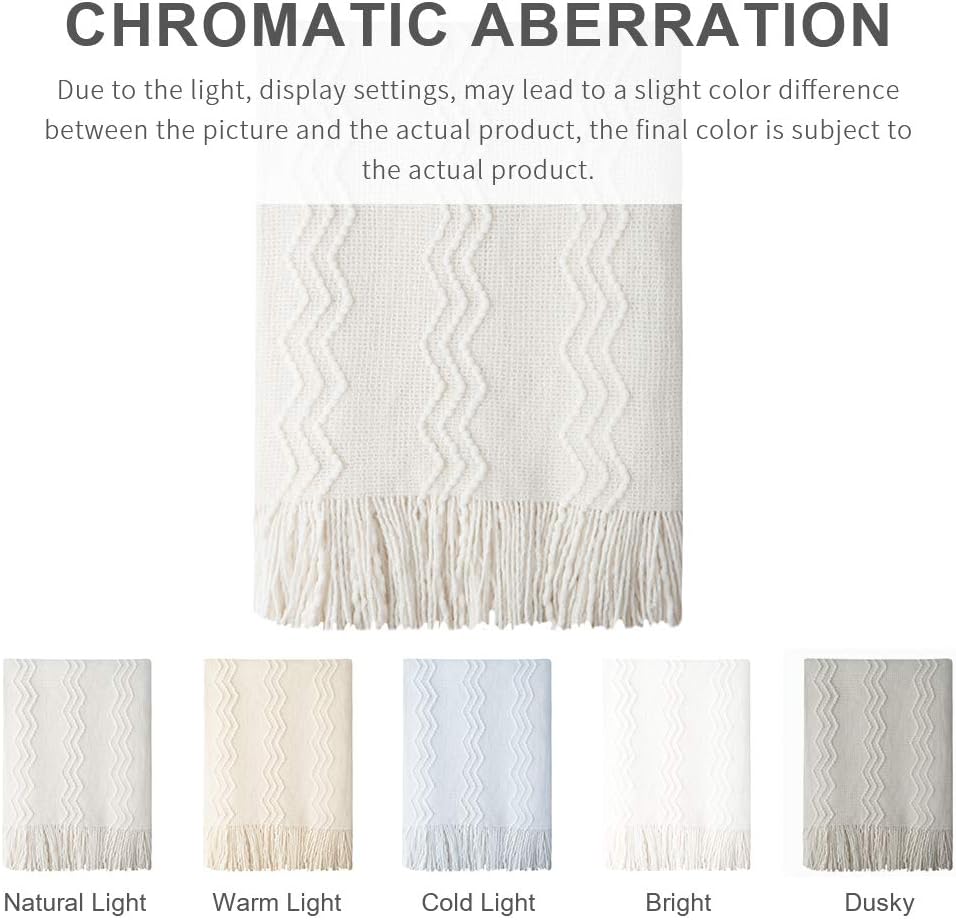 Bourina Throw Blanket Textured Solid Soft for Sofa Couch Decorative Knitted Blanket, 50" x 60",Off White: Home & Kitchen