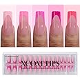 BTArtboxnails XCOATTIPS Pink French Tip Press On Nails - Long Press On Nails Square, Soft Gel Nail Tips, 150Pcs Soak Off Acrylic Pink Fake Nail Extension in 15 Sizes