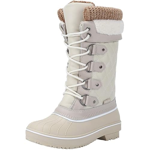FANTURE Women's Winter Snow Boots Waterproof U420WCTZZ-Beige.white-42