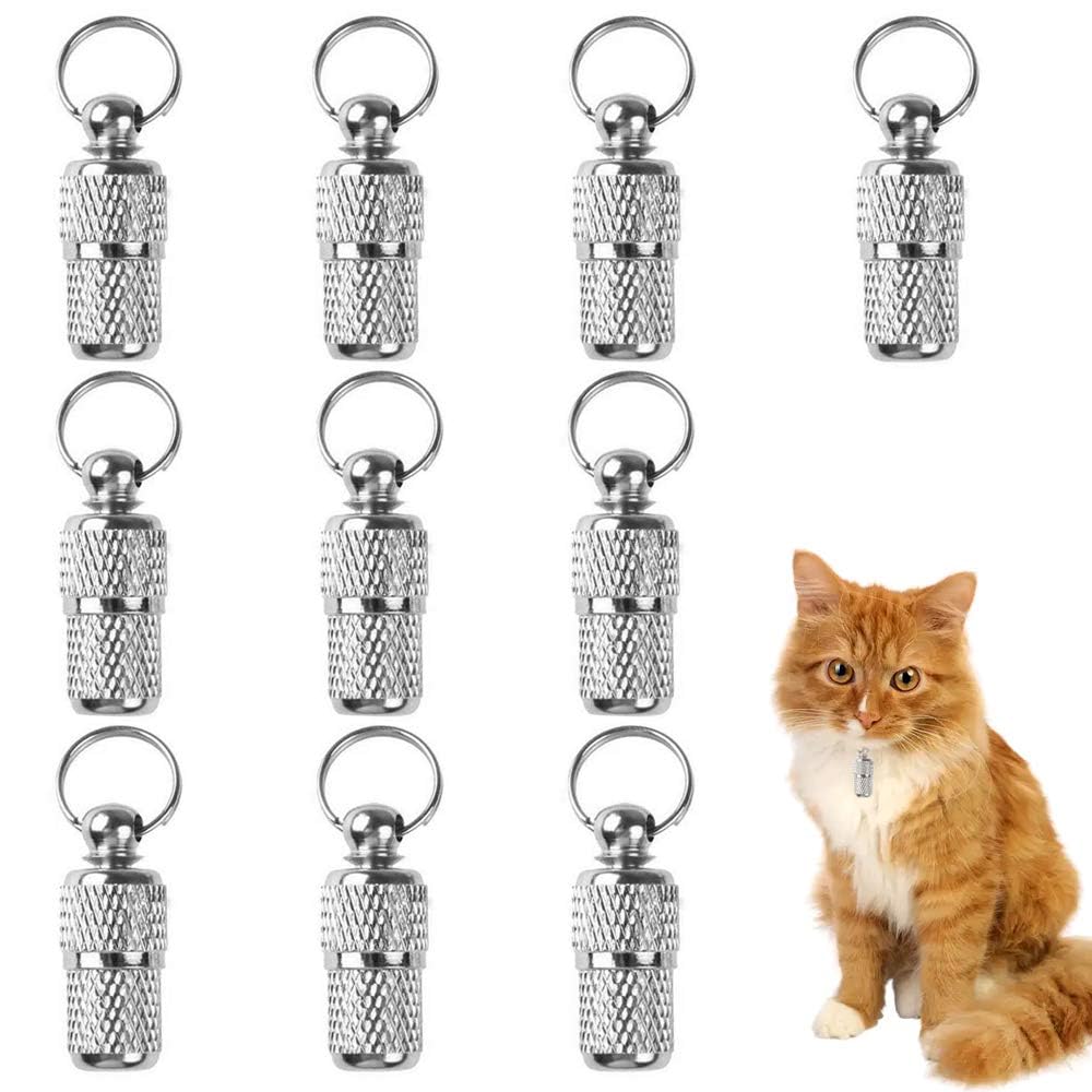 Luabue 10Pcs Dog Name Tags Personalised Dog Pet Id Tag Barrel Tube with Address Name Label Anti -Lost Dog Cat Collar Tag for Prevent Pet Puppy Lost