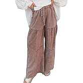 SELINK Casual Pants for Women Mineral Wash Lace-up Elastic High Waist Raw Hem Patched Pocket Solid Daily Trousers