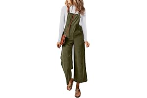 Happy Sailed Women Corduroy Overalls Winter Fall Casual Loose Sleeveless Adjustable Strap Wide Leg Jumpsuits with Pockets