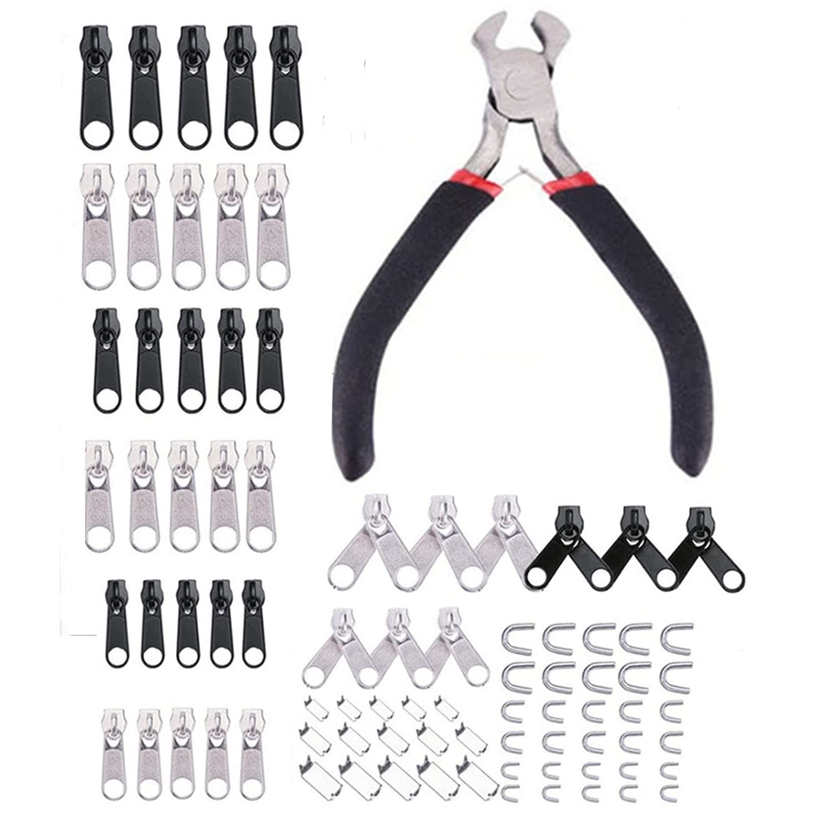 85 Pcs Pure Copper and Zinc Alloy Zipper Replacement Zipper Repair Kit with Plier Tool Set