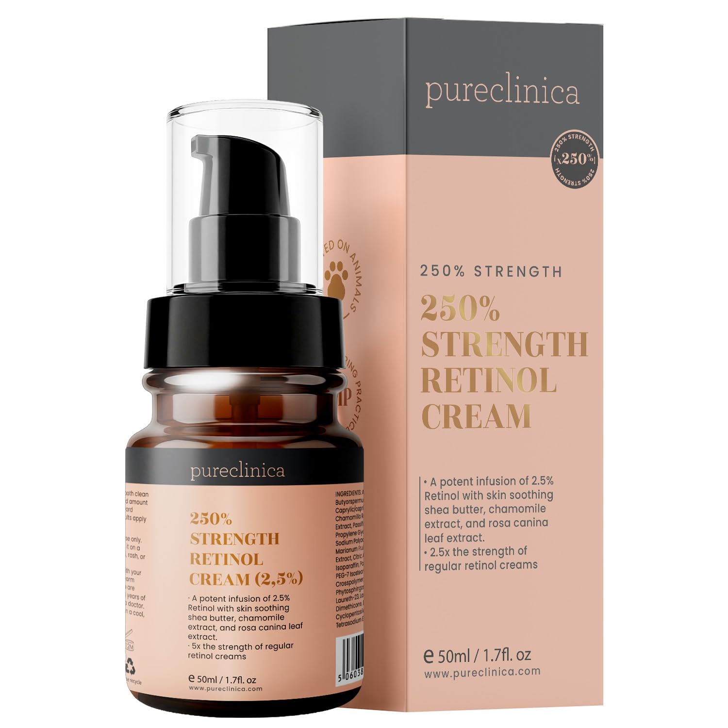 250% Strength Retinol Cream - 50ml/ 1.7 fl. oz. Potent Anti-aging, with 2.5x Active Ingredients Compared To Competitors