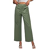 GRAPENT Wide Leg Pants for Women Cropped Chino High Waisted Business Casual Elastic Waist Work Trouser Pants with Pocket