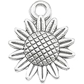 50PC Antique Silver Sun Flower Charms Pendants for Jewelry Bracelet Necklace DIY Craft Making 18mmx15mmx2mm