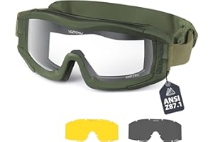 VOZAPOW Airsoft Goggles Anti Fog with ANSI Z87.1 Certified, Safety Goggles Impact Resistant, Tactical Shooting Glasses