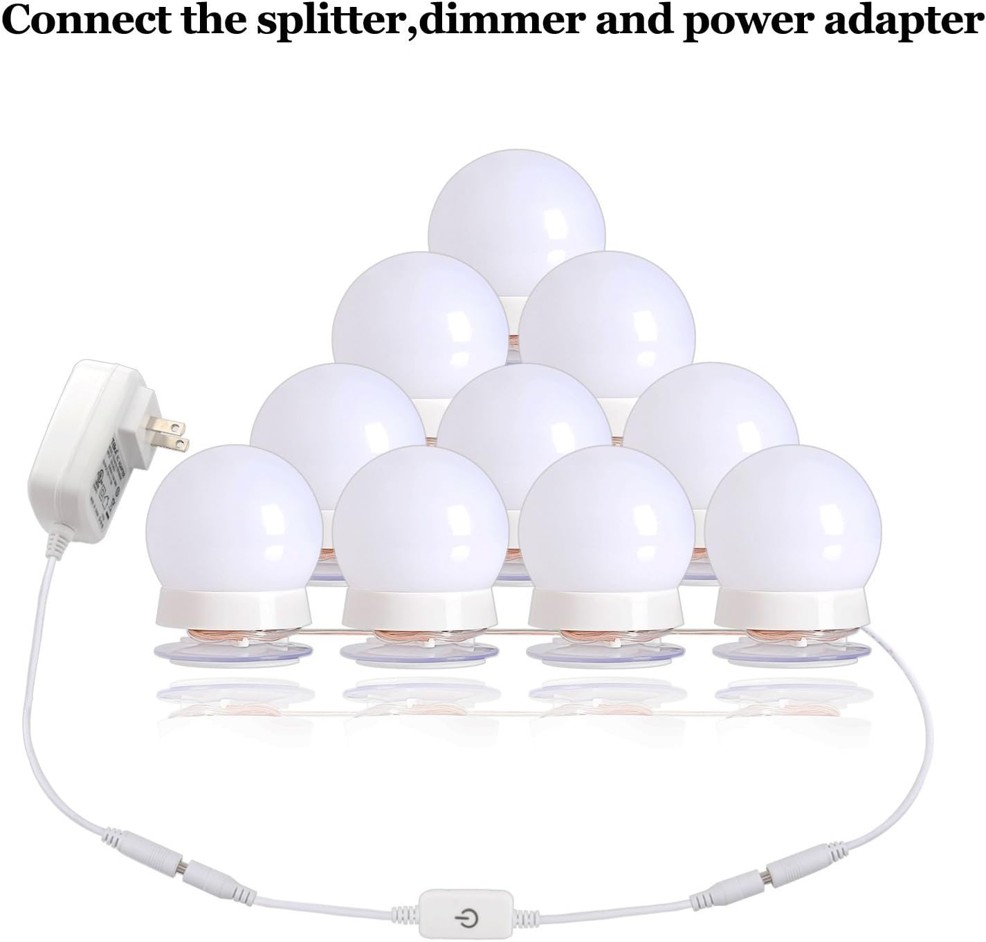 Hollywood Style Led Vanity Mirror Lights Kit with 10 Dimmable Light Bulbs for Makeup Dressing Table and Power Supply Plug in Lighting Fixture Strip, Vanity Mirror Light, White (No Mirror Included) - - 