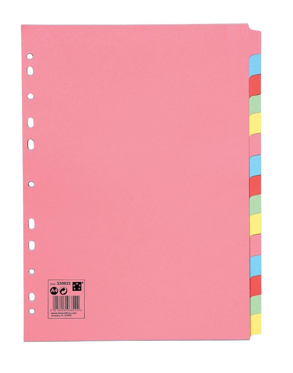 5 Star Subject Dividers Multipunched Manilla Board 15-Part A4 Assorted