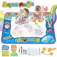 OUNUO Aqua Magic Mat Water Drawing Mat Kids Painting Writing Drawing Board Bring Magic Pens Educational Toys for Age 2 3 4 5 6 7 8 9 10 Year Old Girls Boys Age Toddler Gift