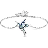 HKPATOP Hummingbird Bracelet 925 Sterling Silver Abalone Hummingbird Jewelry Gifts for Women