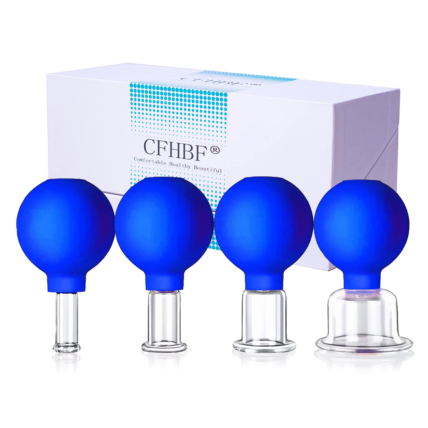 Photo 1 of CFHBF 4 Size Facial Cupping Therapy Set Glass, Eye Face Vacuum Massage Anti Cellulite Cup - Silicone Cupping Massage Therapy, for Beauty Body Cup Fascia Massager (Gift Box Packaging-Blue)
