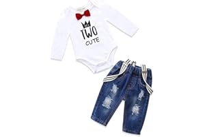 Bellcoco Toddler Baby Boy 1st Birthday Clothes Short Sleeve Outfit Bowtie Summer Clothing Romper Suspenders Denim Pants