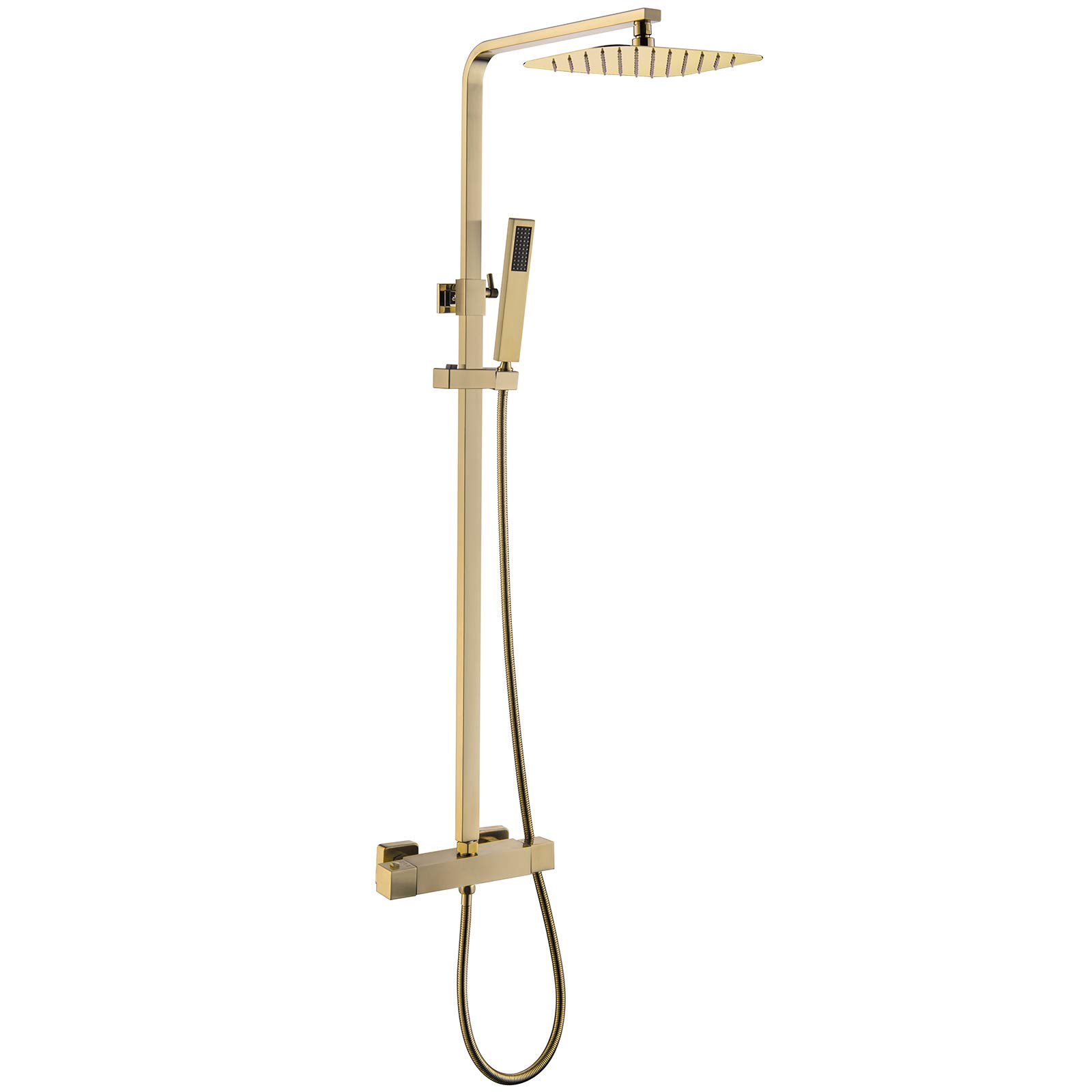 MR. TAP Luxury 30 * 20cm Square Rainfall Thermostatic Shower Mixer Tap Set, Brass Made Brushed Gold