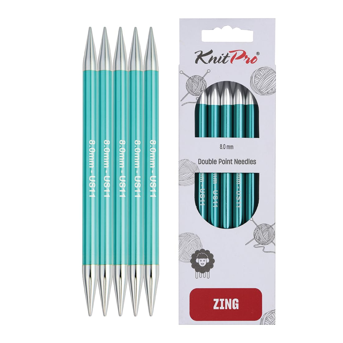 KnitPro Zing Double Pointed Needles 6" (15cm) | 8.00mm