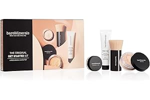bareMinerals Original Get Started Kit Mini, 4 Piece Mineral Makeup Includes Original Loose Foundation, Face Primer, Setting Powder, Brush, Must-Have Kit, Travel Size, Vegan
