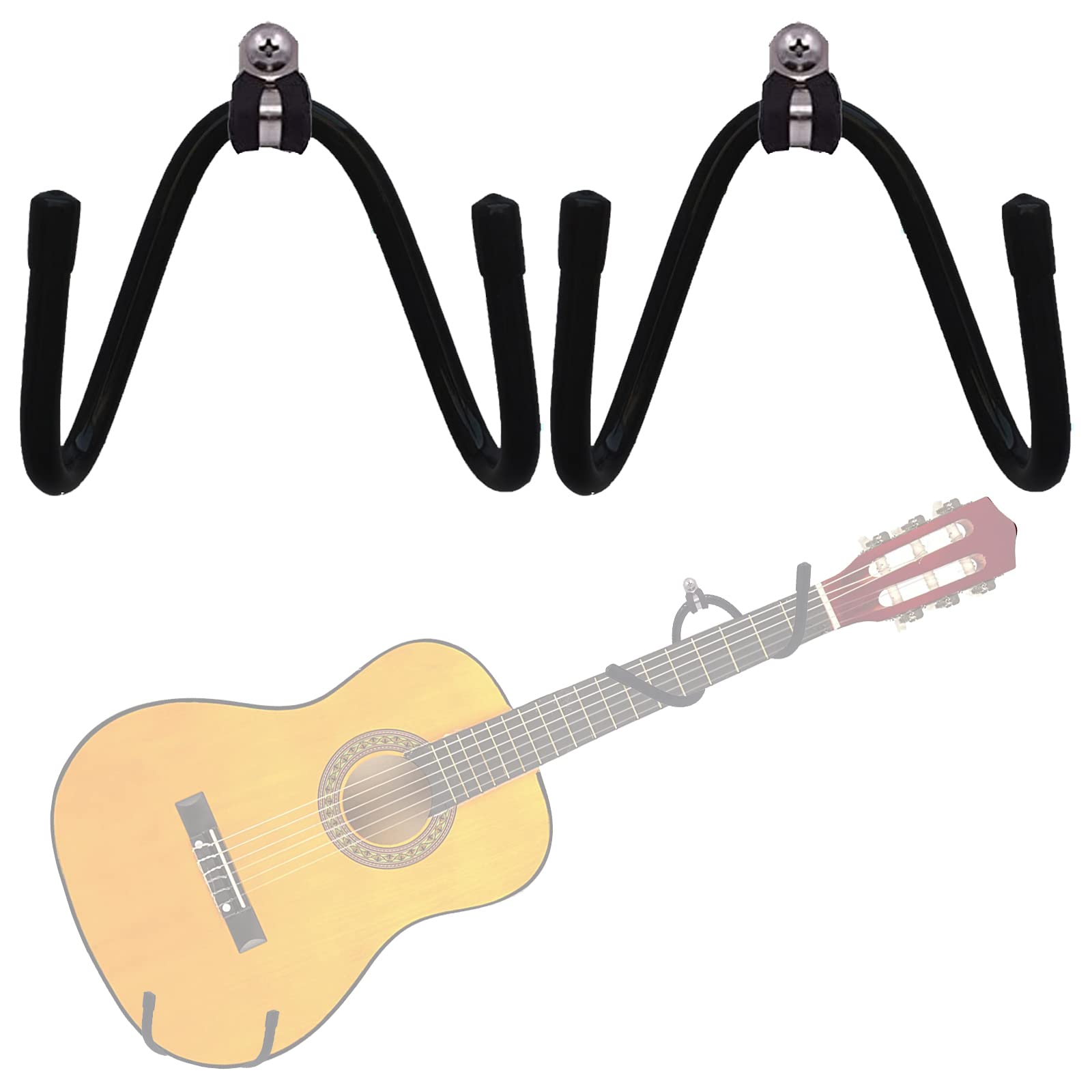 Pmsanzay Horizontal Guitar Wall Mount Hanger, 2 Pack Guitar Hanger Wall Hook Holder Stand Storage Display Rack with Screws for Acoustic Electric Ukulele Bass Banjo Mandolin