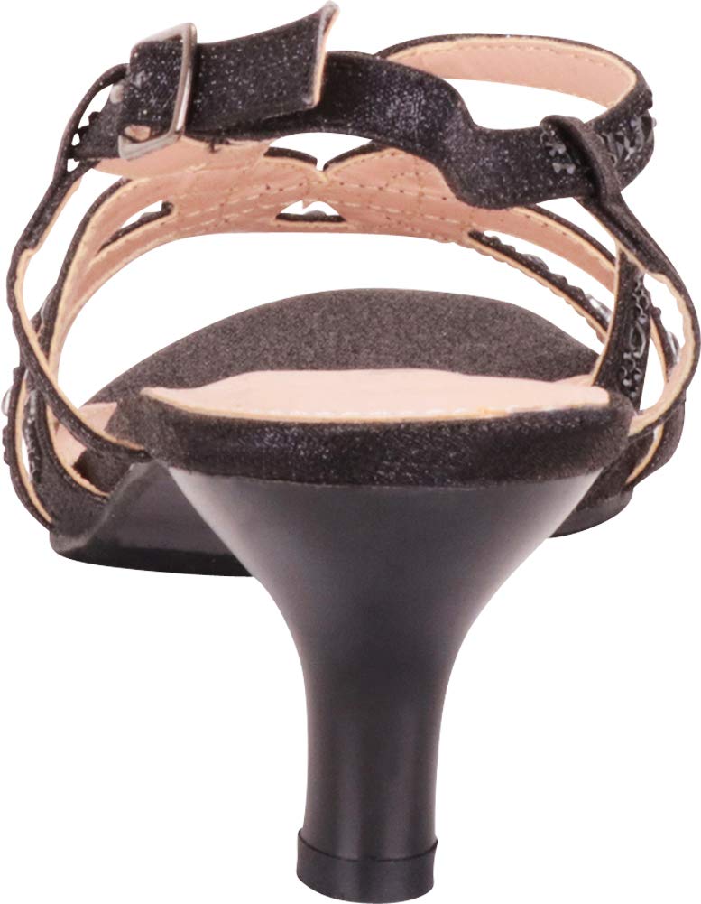 Cambridge Select Women's Strappy Crystal Rhinestone Mid Kitten Heel Dress Sandal,8.5 B(M) US,Black Glitter - Image 3