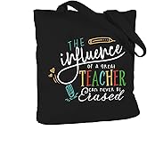 ELEGANTPARK Teacher Gifts for Women Teacher Bag for Appreciation Week Retirement Valentines Day Birthday Graduation Christmas Thank You Black Cotton Canvas Tote Shoulder Bag with Interior Pocket