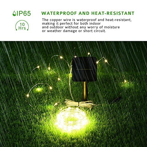 Adecorty Solar String Lights, Outdoor Starry String lights with 100 LEDs 33ft Silver Copper Wire 8 Mode Waterproof for Wedding Garden Home Birthday Party Patio Lawn Trees (Warm White 2 Pack)