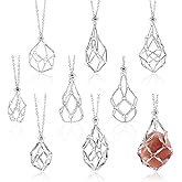 WADORN 9 Styles Crystal Cage Necklace Holder, 304 Stainless Steel Adjustable Empty Crystal Stone Holder Necklace Stone Metal Pendant Chain for Women Jewelry Making DIY Crafts, 20-24 Inch Long