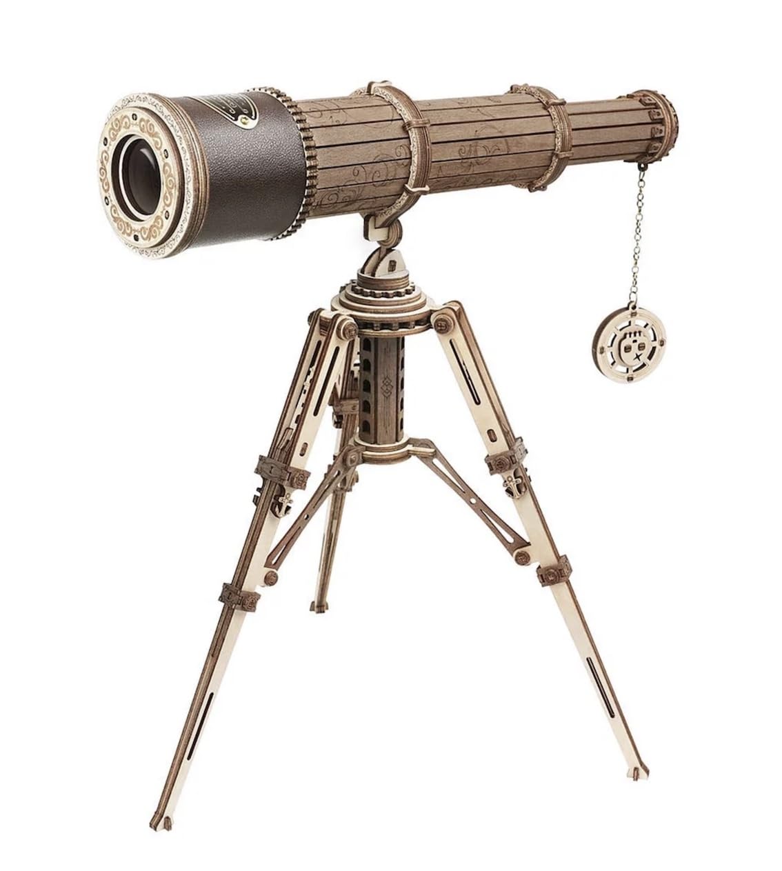 Robotime Rokr Astronomical Bezel Wooden Telescope Monocular DIY Gift for Adults and Older Children Crafters and Hobbyists Brown 150m Vision Range