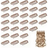 Dreamlover Wig Clips for Hair Extension, 10 Teeth, Brown, 30 Pieces | 30 pieces value pack. Convenient sewing holes. Durable, rust-proof, and fits most hairpieces