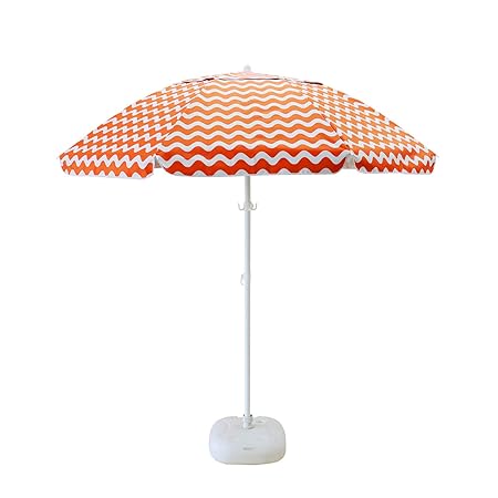 Caymus 7 ft Acrylic Orange and White Striped Patio Pole Beach Umbrella 8 Ribs with Carry Bag