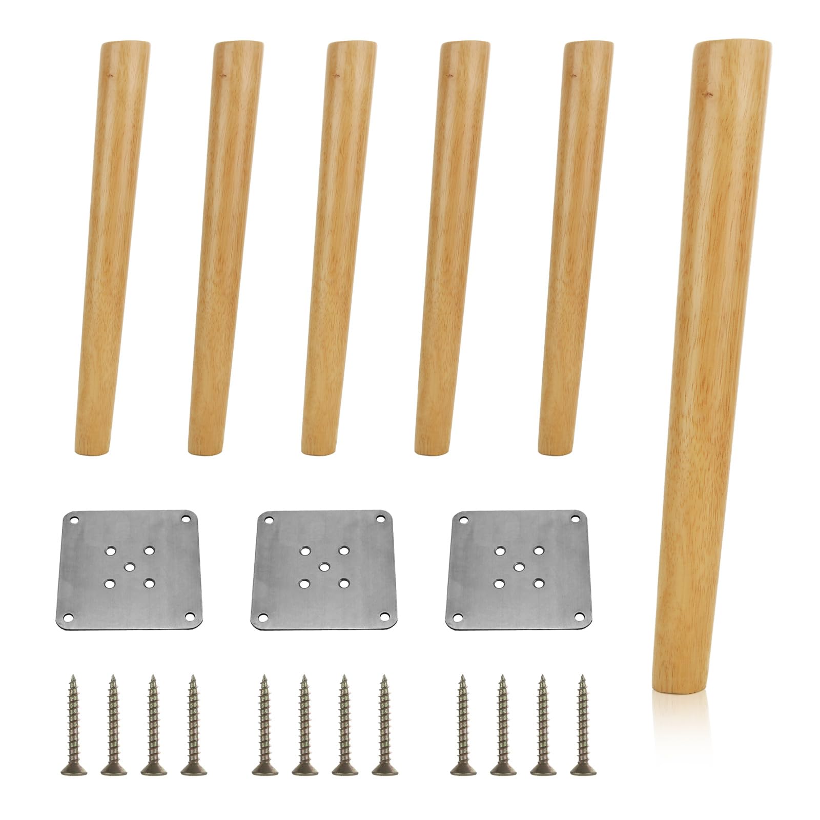 VIDETOL 4 Pcs 40cm Wooden Furniture Legs, Nature Solid Wood Sofa Legs, Sofa Replacement Feet with Mounting Plate & Screws for Cabinet, Bed, Chair, Sofas, Dresser Table and TV Stand