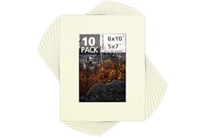 MBC MAT BOARD CENTER Mat Board Center, Pack of 10, 8x10 for 5x7 Ivory Color Mats - Bevel Cut, Acid Free, 4-ply Thickness, White Core - for Pictures, Photos, Framing