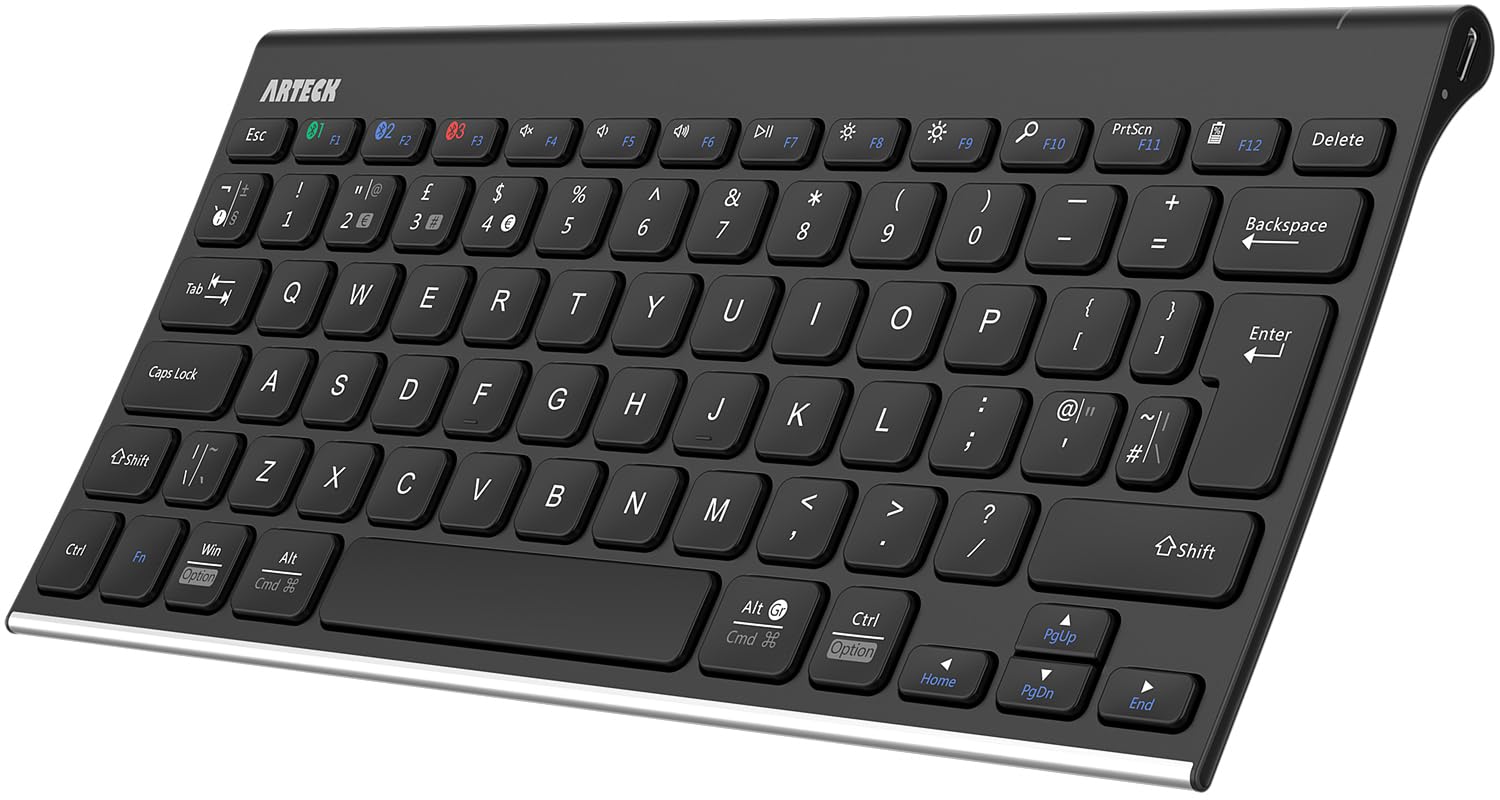 Arteck Bluetooth Keyboard, Stainless Steel Universal Portable Multi-Device Wireless Bluetooth Keyboard for iOS, Android, Windows iPad Tablet PC Smartphone