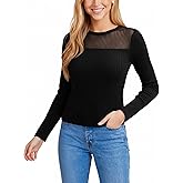 CUPSHE Womens Ribbed Long Sleeve Tops Trendy Crewneck Going Out Shirts for Fall